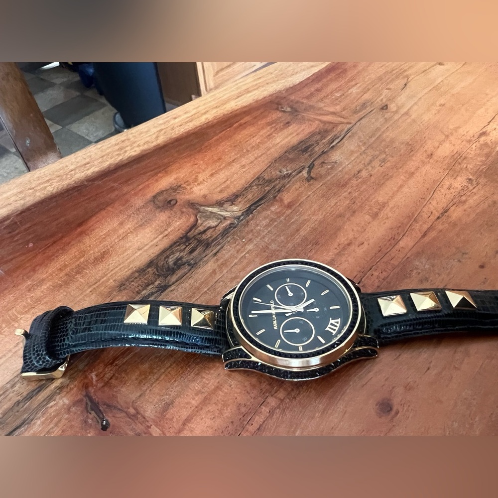 karl lagerfeld black studded watch women’s
